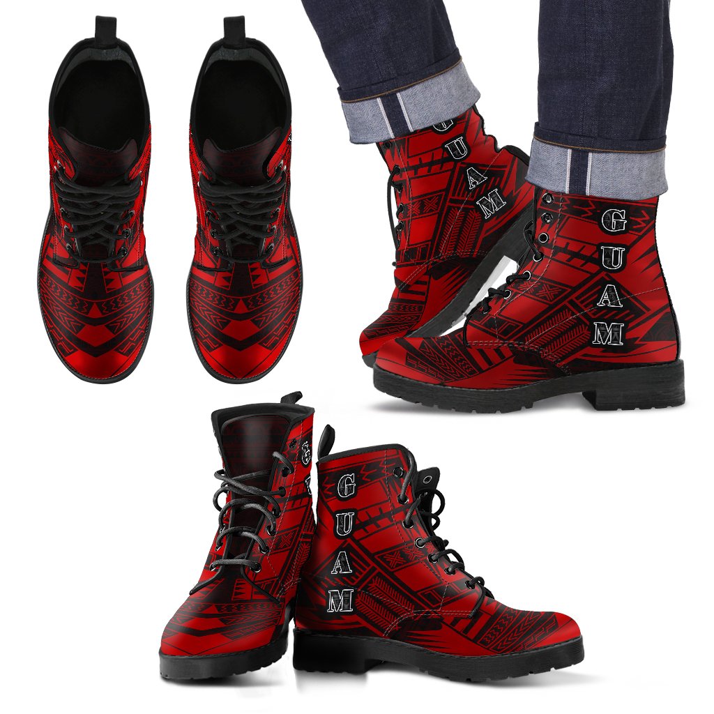 Guam Leather Boots - Polynesian Tattoo Red Red - Polynesian Pride