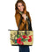 Hawaiian Marble Turtles Hibiscus Leather Tote Bag Large AH Beige - Polynesian Pride