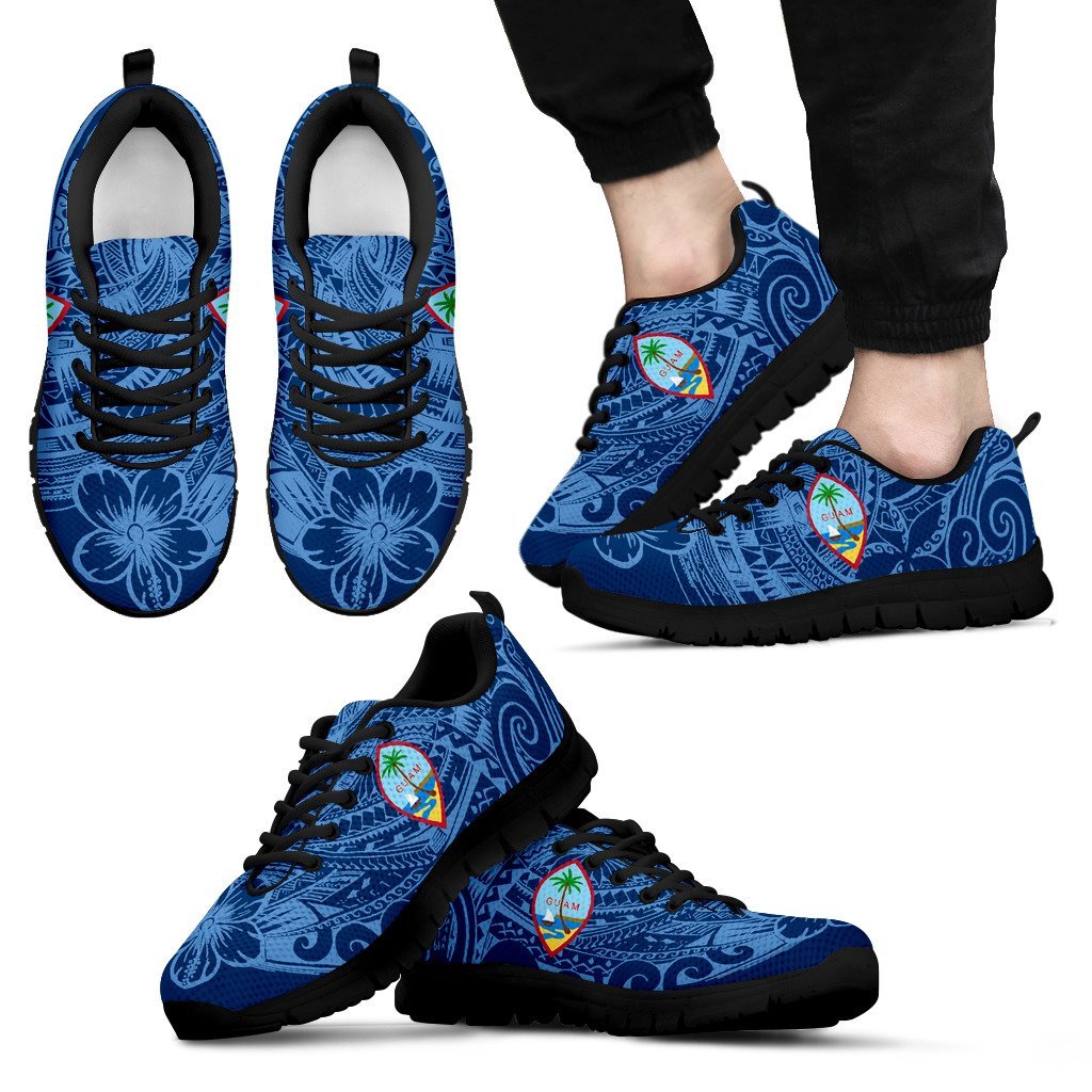 Guam Sneakers - Guam Coat Of Arms Polynesian Hibiscus - NN9 Kid's Sneakers - Black Sole - Polynesian Pride
