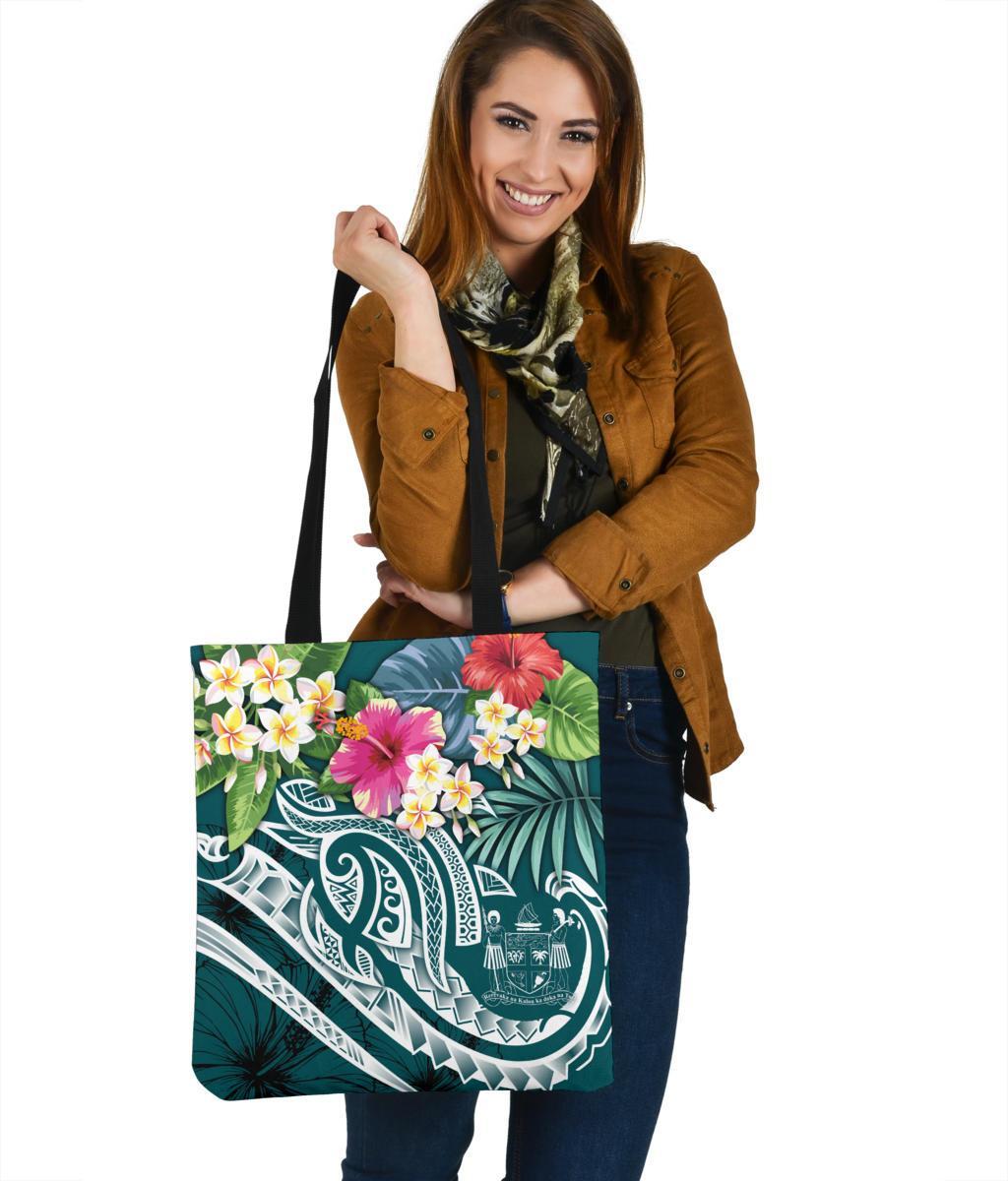 Fiji Polynesian Tote Bags - Summer Plumeria (Turquoise) Tote Bag One Size Turquoise - Polynesian Pride