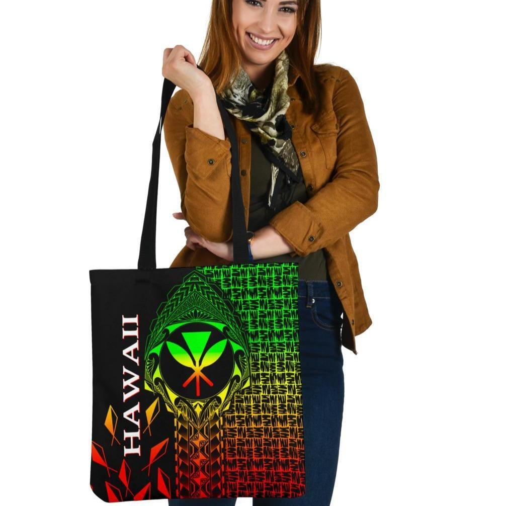 Hawaii Tote Bags - Kanaka Maoli Rocket Style (Reggae) Tote Bag One Size Black - Polynesian Pride