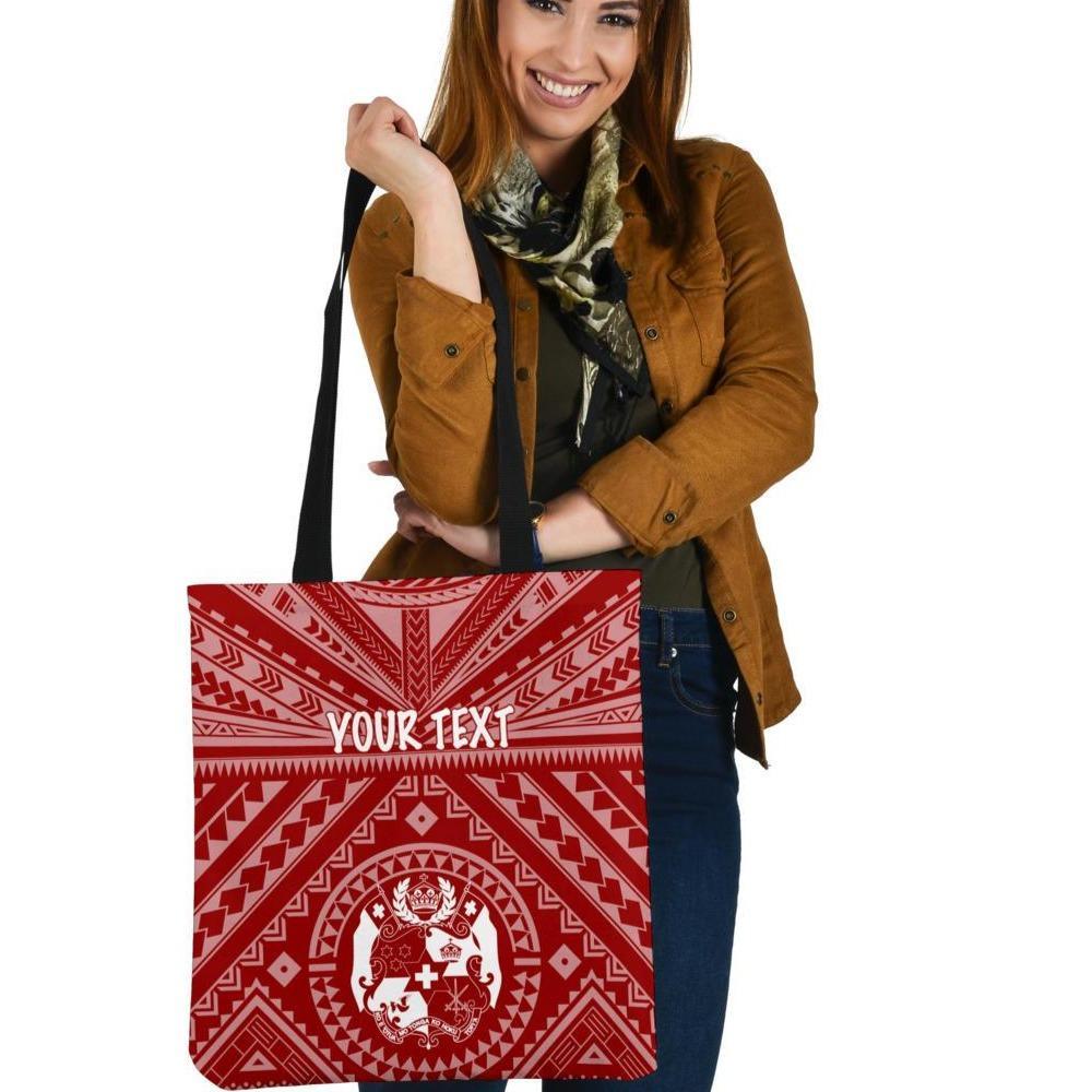 Tonga Personalised Tote Bags - Tonga Seal With Polynesian Tattoo Style (Red) Tote Bag One Size Red - Polynesian Pride