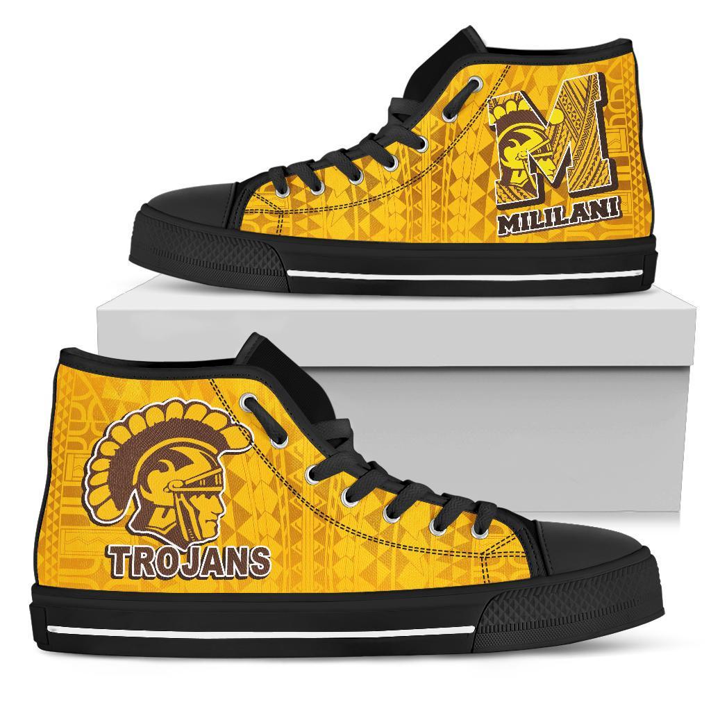 Hawaii Polynesian High Top Shoes - Mililani Trojans Unisex Black - Polynesian Pride