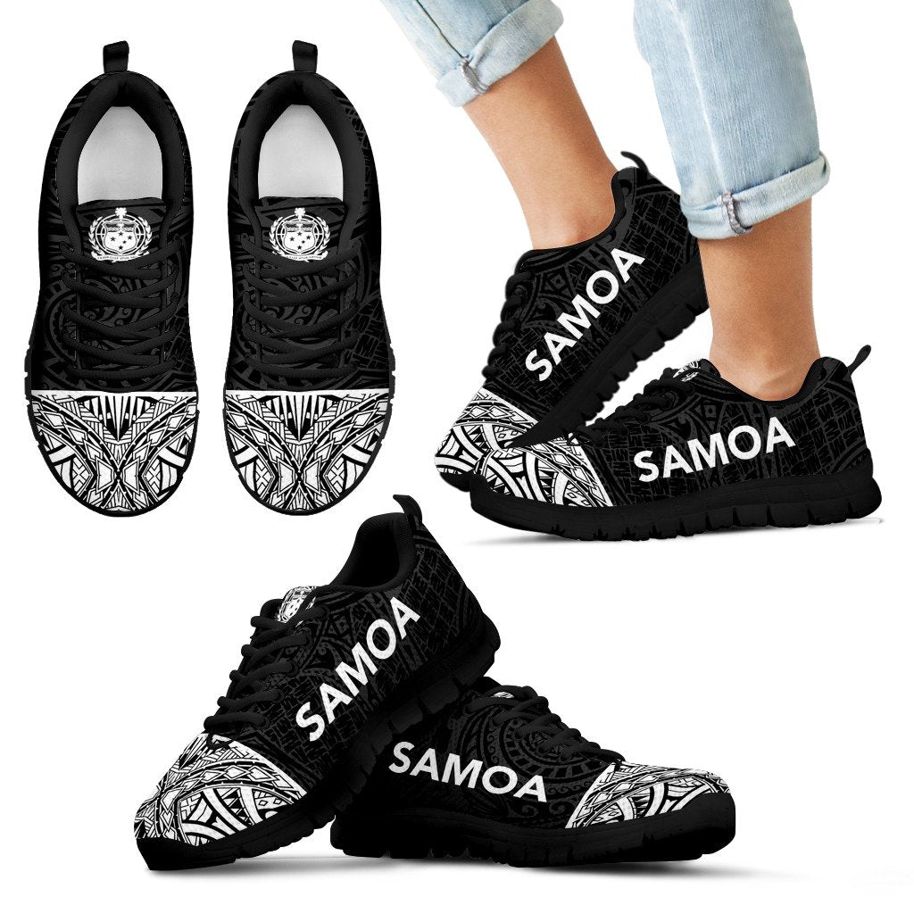Samoa Sneakers - Samoa Coat Of Arms Polynesian Tattoo Black Style Kid's Sneakers - Black Sole - Polynesian Pride