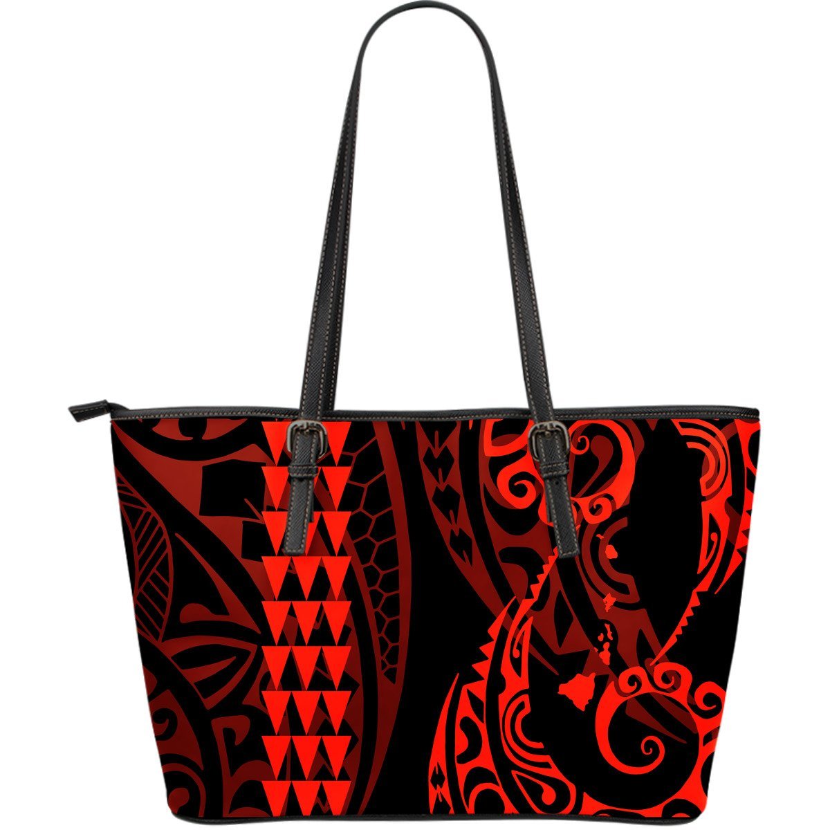 Hawaii Kakau Red Polynesian Large Leather Tote Red - Polynesian Pride