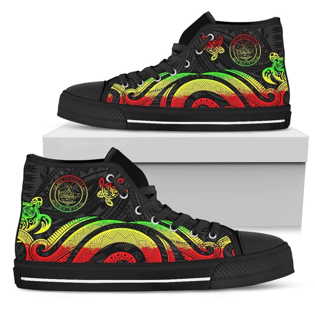 Palau High Top Canvas Shoes - Reggae Tentacle Turtle Unisex Black - Polynesian Pride