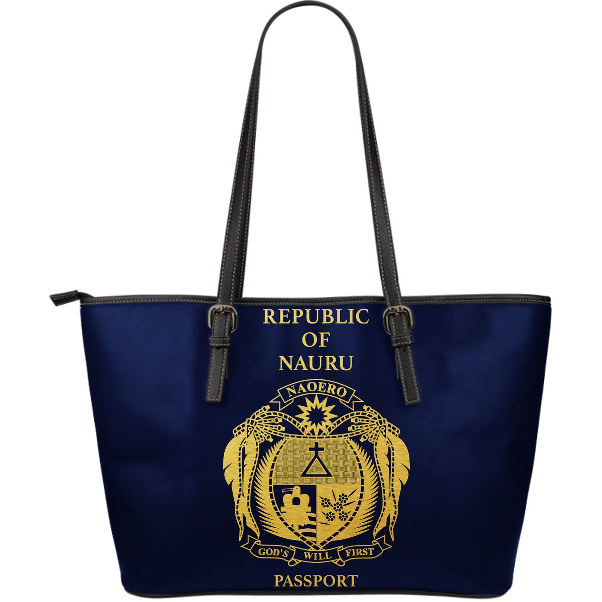 Nauru Passport Large Leather Tote Bag Blue - Polynesian Pride