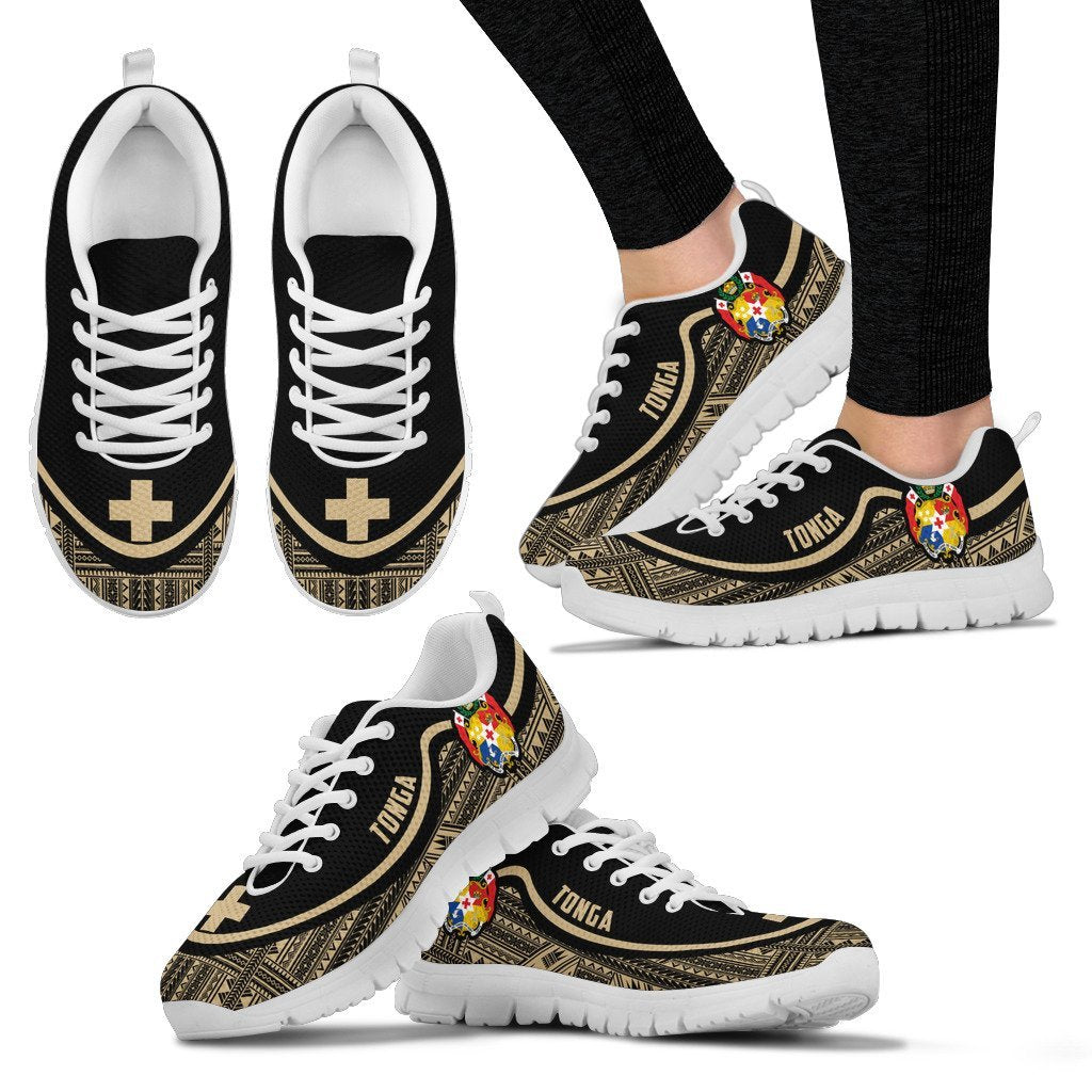 Tonga Wave Sneakers - Polynesian Pattern Gold Color Women's Sneakers - White - Tonga White - Polynesian Pride
