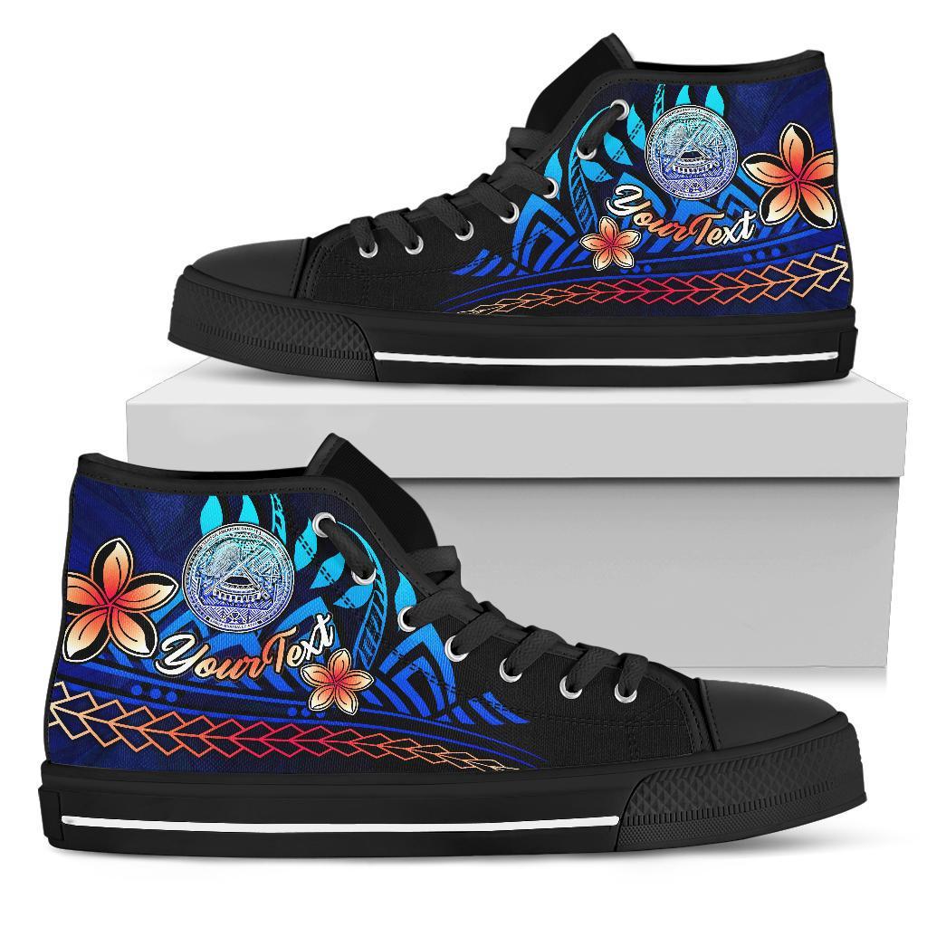 American Samoa Custom Personalised High Top Shoes Blue - Vintage Tribal Mountain Kid's High Top Shoe - Black Sole - Polynesian Pride