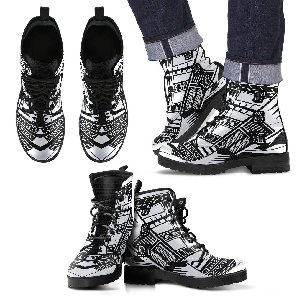 Federated States Of Micronesia Leather Boots - Polynesian Tattoo Black Black - Polynesian Pride