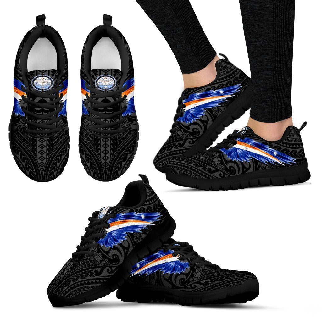 Marshall Islands Sneakers - Marshall Islands Seal & Flag Wing - A8 Women's Sneakers - Black Sole - Polynesian Pride