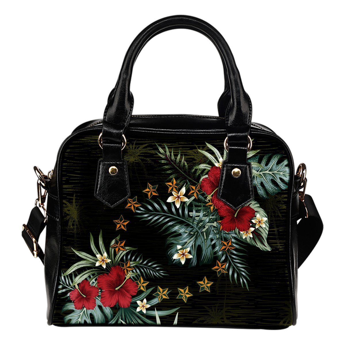 Cook Islands Hibiscus Shoulder Handbag One Size Black - Polynesian Pride