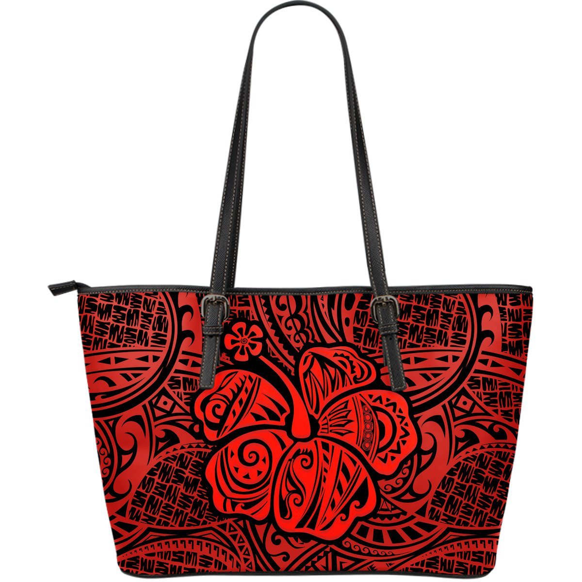 Polynesian Hibiscus Leather Tote Bag (Red) A6 Red - Polynesian Pride