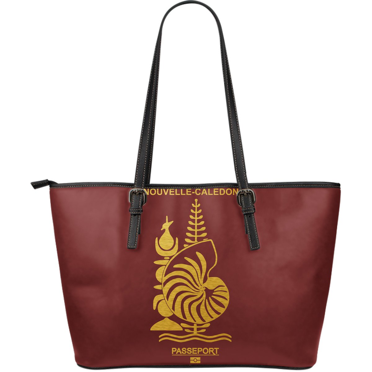 New Caledonia Passport Large Leather Tote Bag Red - Polynesian Pride