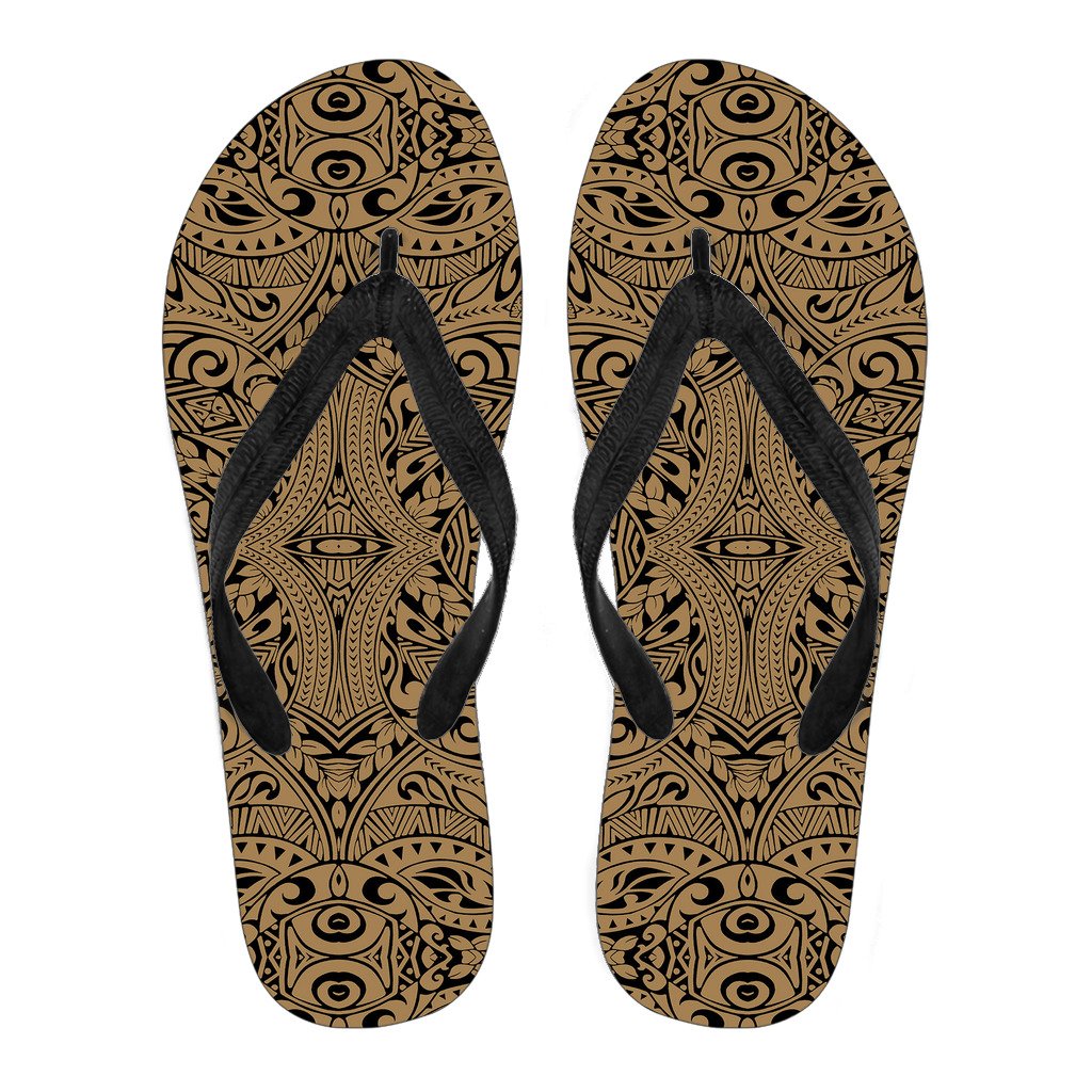 Polynesian Culture Gold Flip Flops Women's Flip Flops - Black - 3 - Polynesian Pride