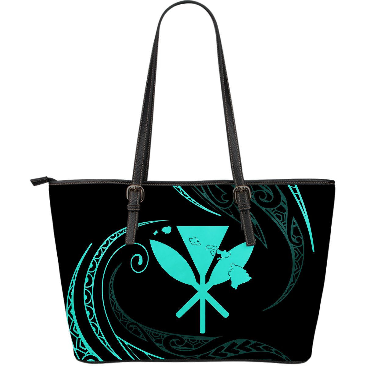 Kanaka Large Leather Tote - Turquoise - Frida Style Black - Polynesian Pride