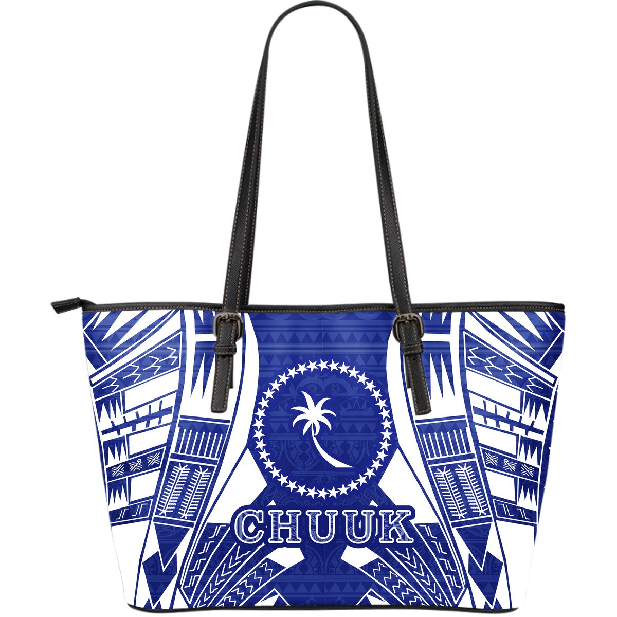 Chuuk Leather Tote Bag - Tattoo Style Blue - Polynesian Pride