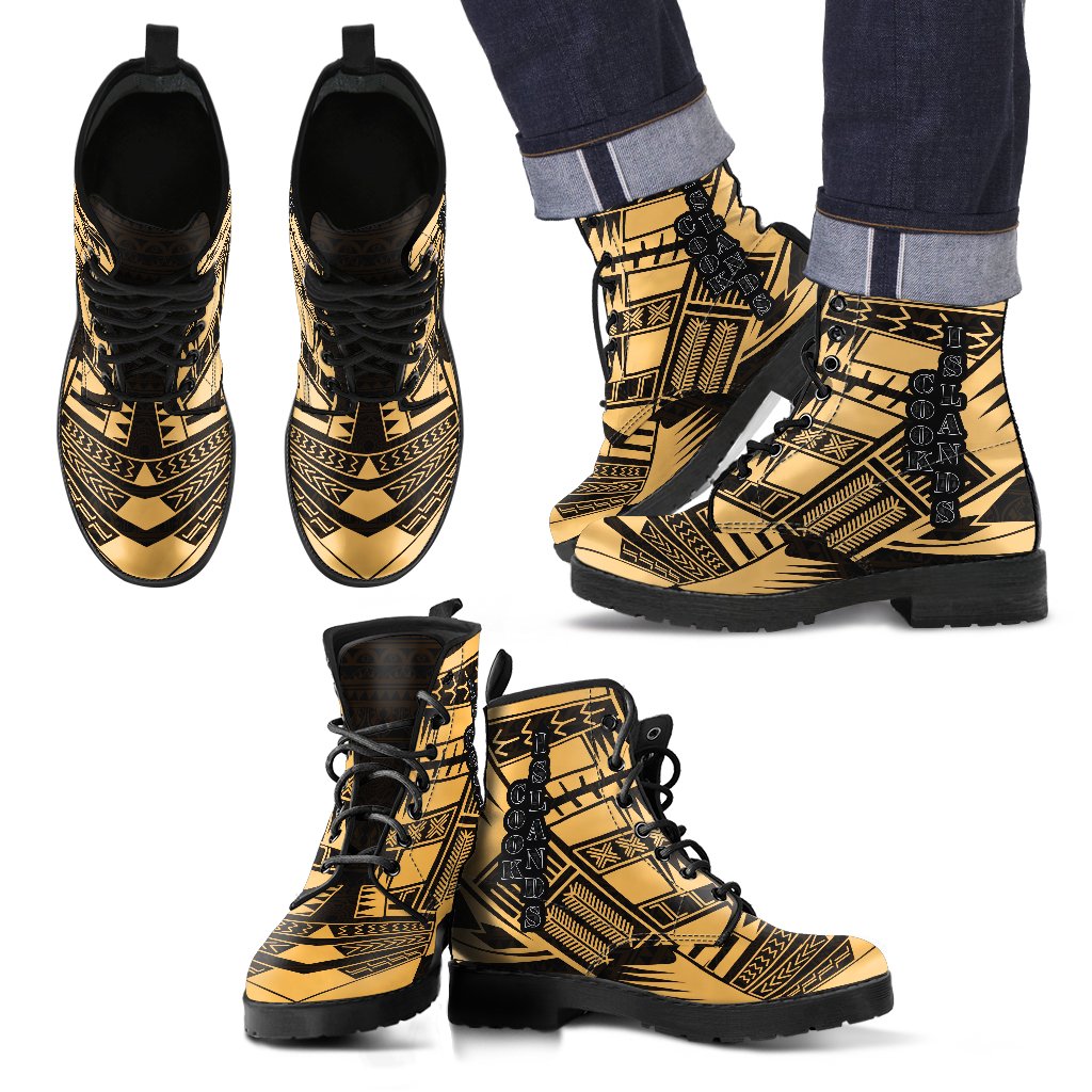 Cook Islands Leather Boots - Polynesian Tattoo Gold Gold - Polynesian Pride