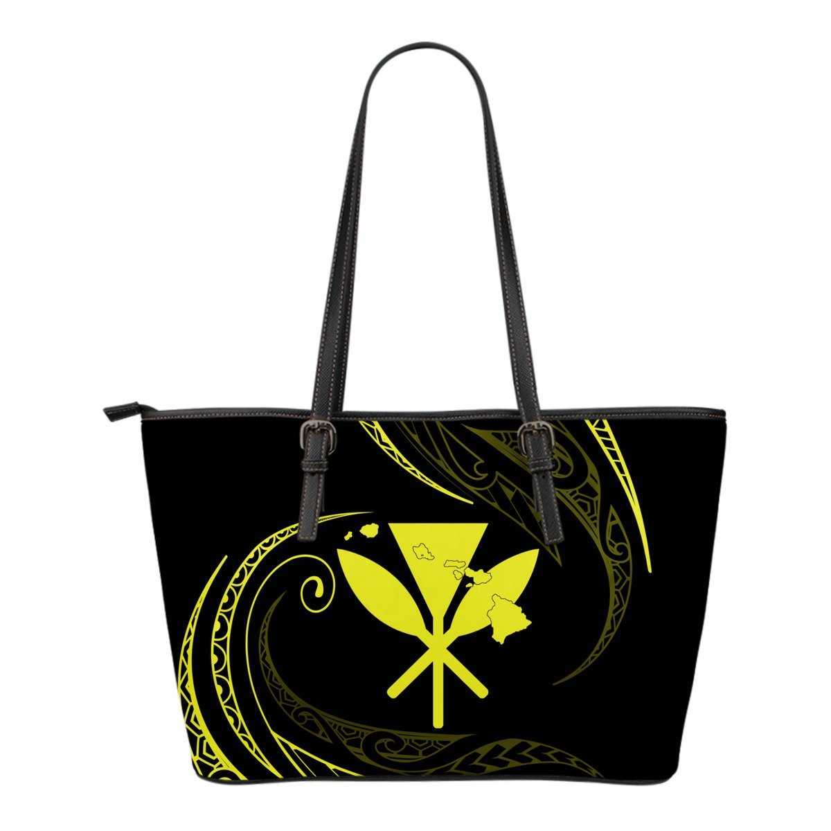 Kanaka Small Leather Tote - Yellow - Frida Style Black - Polynesian Pride