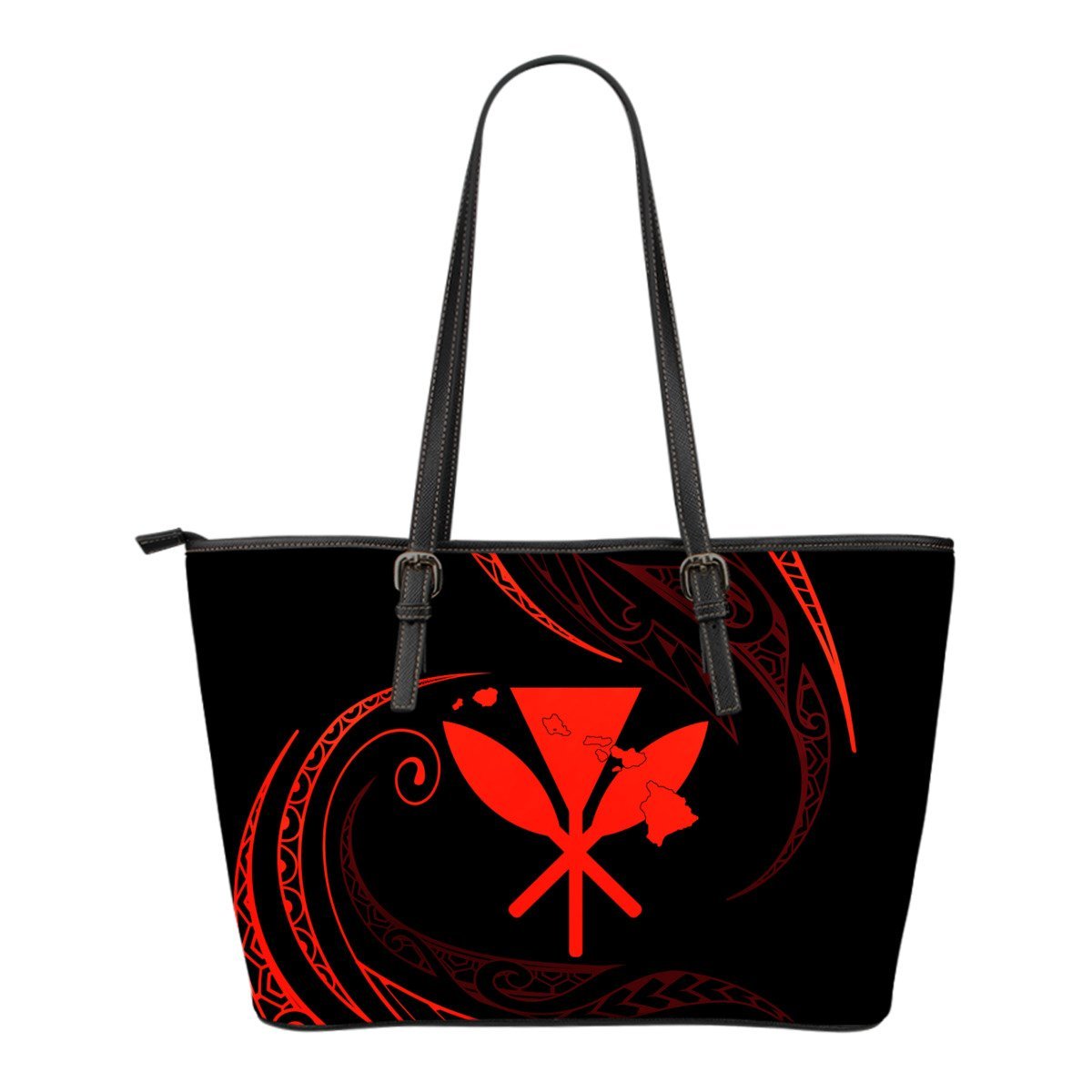 Kanaka Small Leather Tote - Red - Frida Style Black - Polynesian Pride