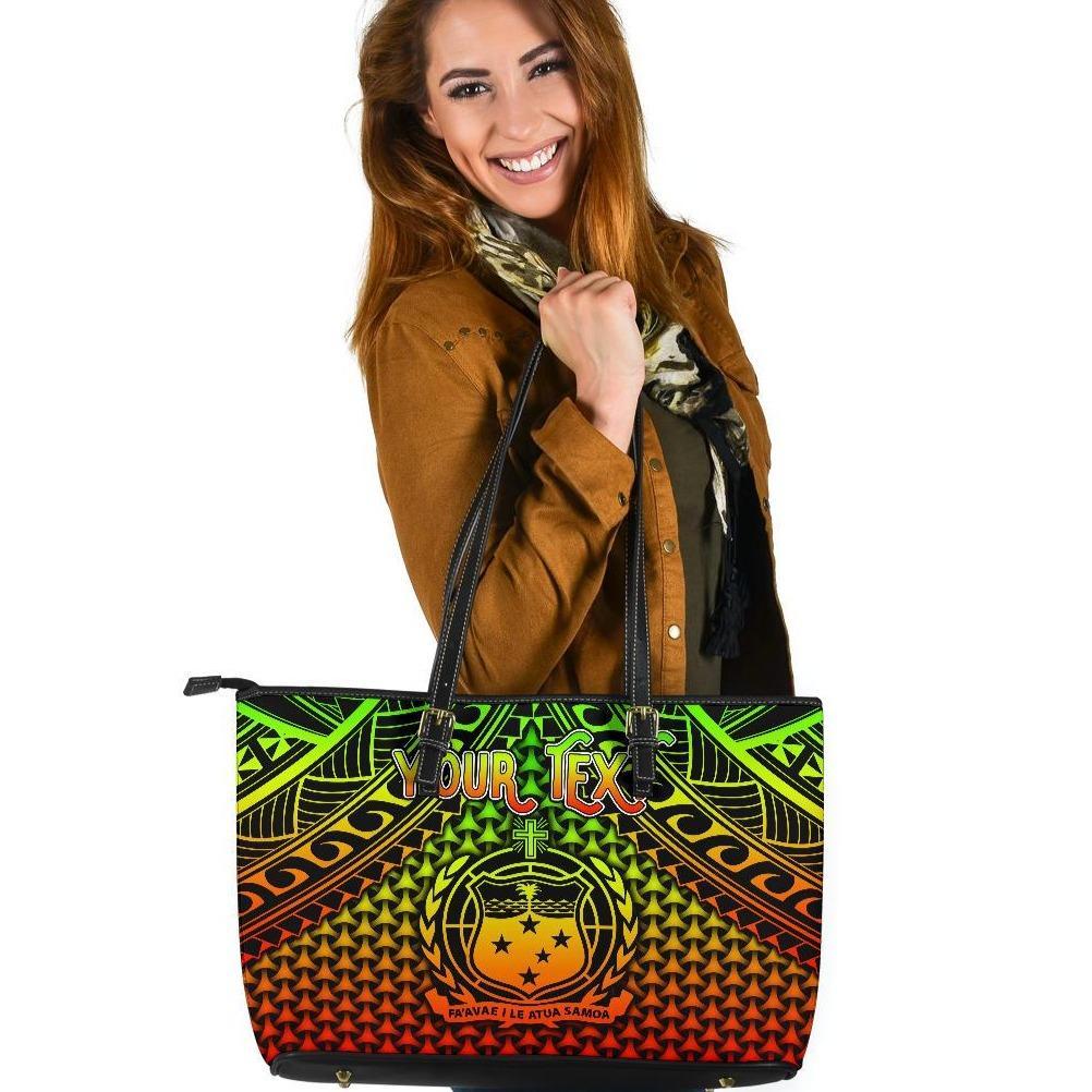 Polynesian Samoa Personalised Large Leather Tote Bag - Reggae Vintage Polynesian Patterns Reggae - Polynesian Pride