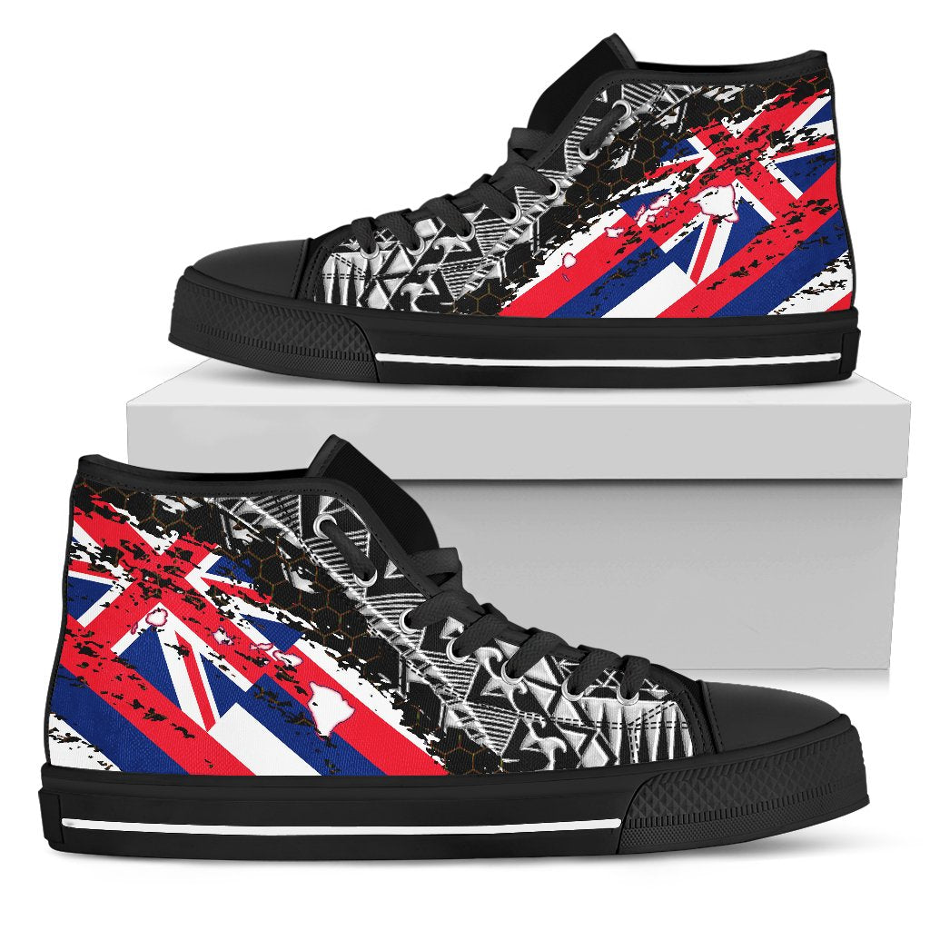 Hawaii Flag High Top Shoe - Dirty Style Men Black - Polynesian Pride