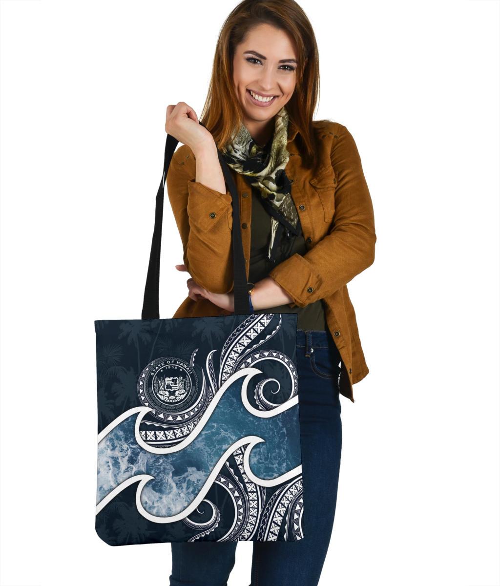 Polynesian Hawaii Tote Bag - Ocean Style (Coat of Arms) Tote Bag One Size Black - Polynesian Pride