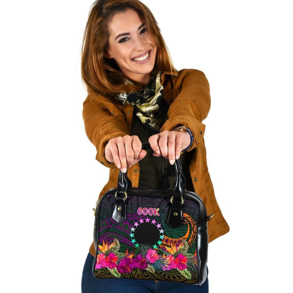 Cook Islands Polynesian Shoulder Handbag - Summer Hibiscus One Size Black - Polynesian Pride