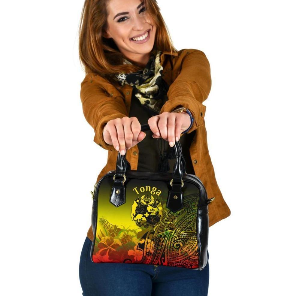 Tonga Shoulder Handbag - Humpback Whale with Tropical Flowers (Yellow) One Size Yellow - Polynesian Pride