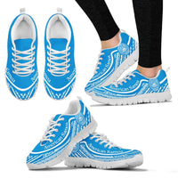 American Samoa Wave Sneakers White Blue Color Women's Sneakers - White - American Samoa White - Polynesian Pride
