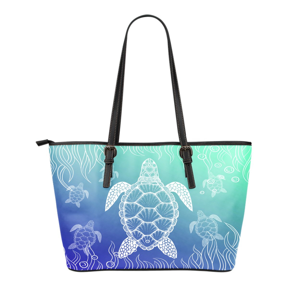 Turtle Small Leather Tote Bag 04 Small Leather Tote Bag PU leather White - Polynesian Pride