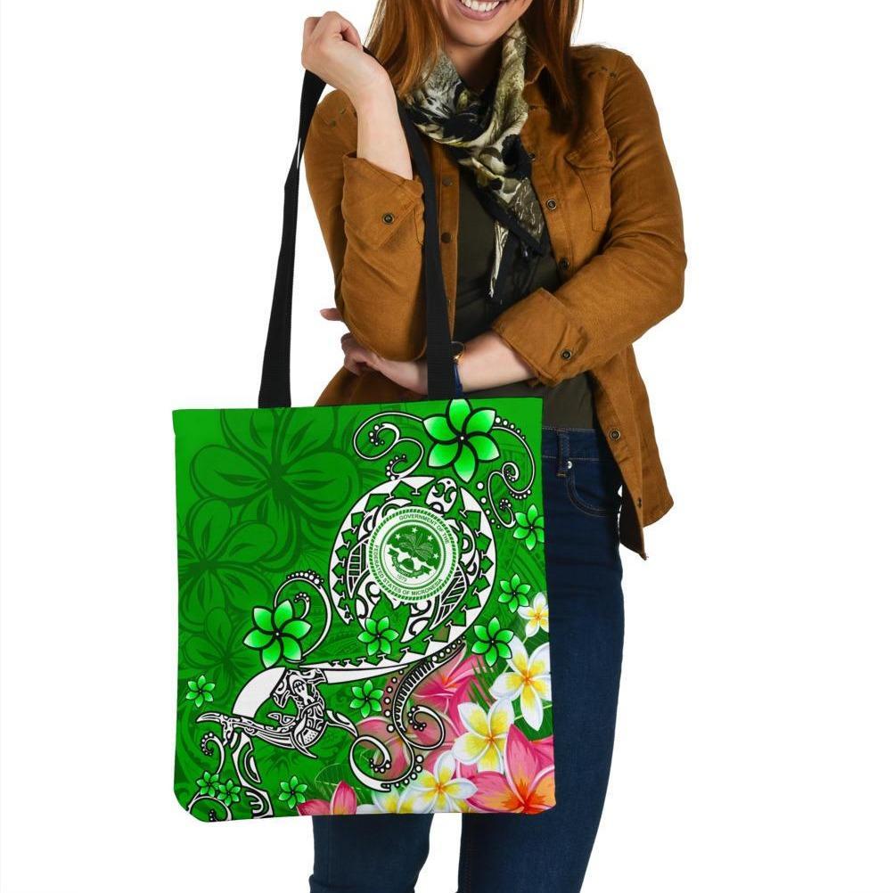 FSM Tote Bags - Turtle Plumeria (Green) Tote Bag One Size Green - Polynesian Pride