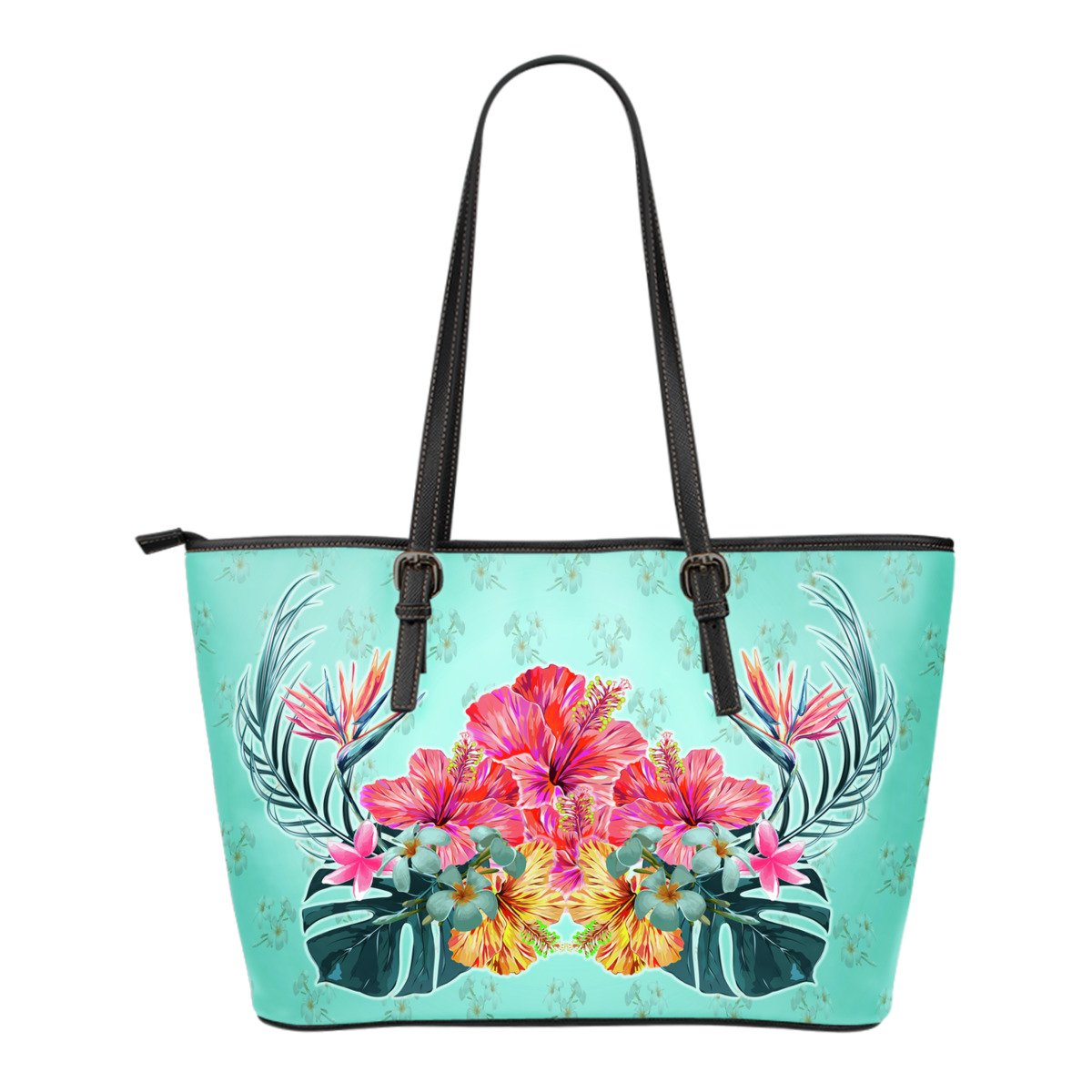 Hibiscus Small Leather Tote Bag 06 White - Polynesian Pride