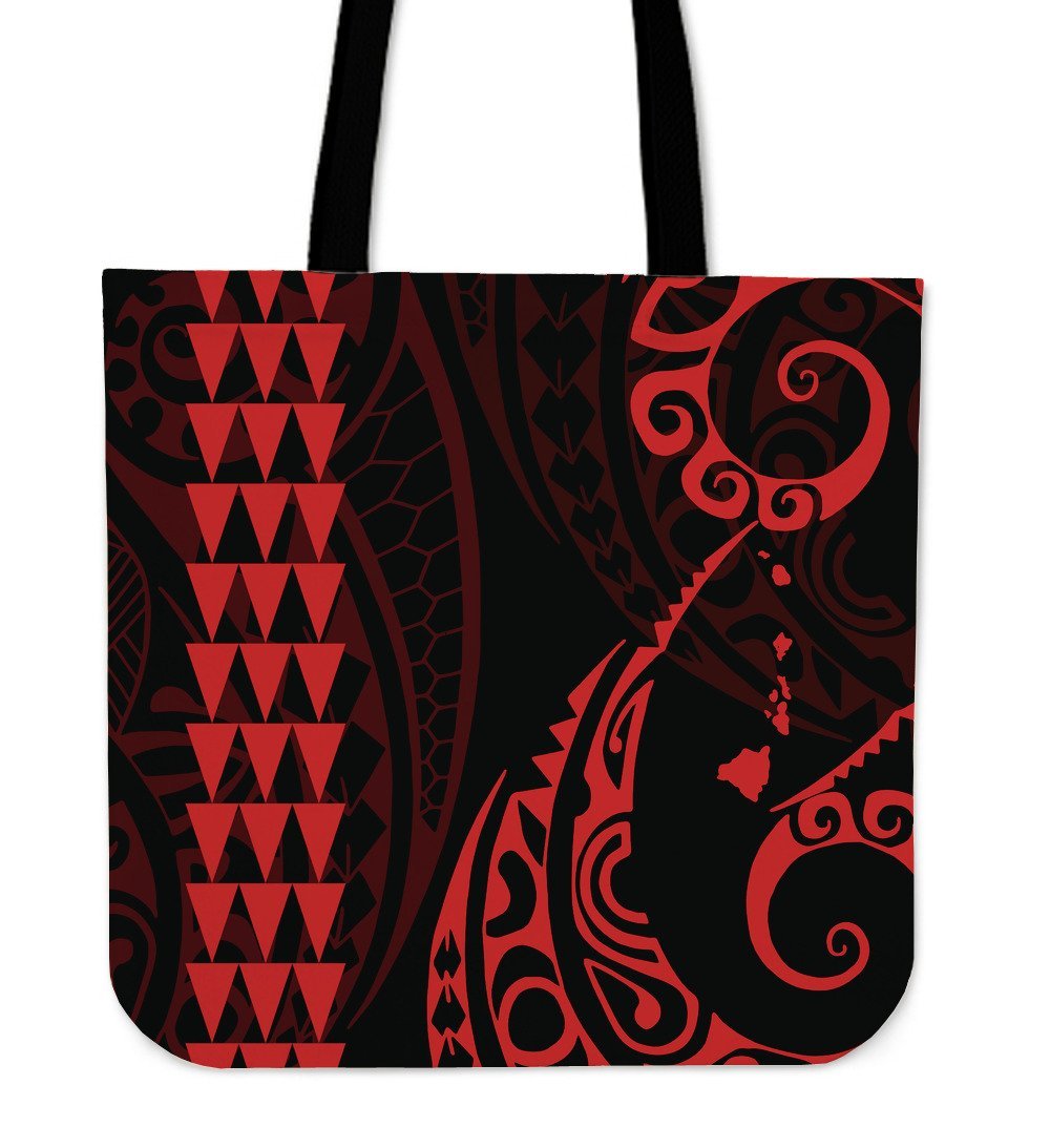 Hawaii Kakau Red Polynesian Tote Bag Tote Bag One Size Red - Polynesian Pride