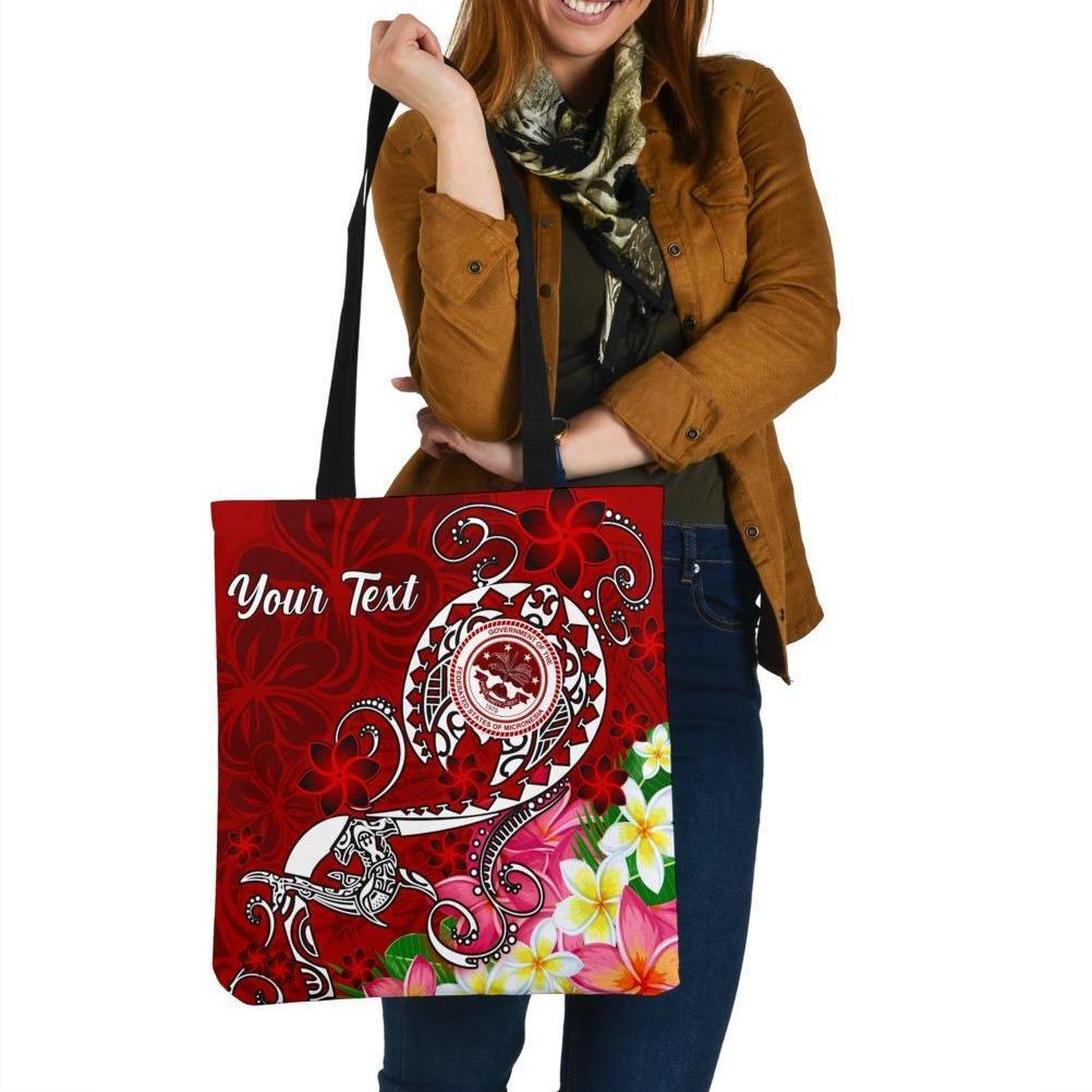 FSM Custom Personalised Tote Bags - Turtle Plumeria (Red) Tote Bag One Size Red - Polynesian Pride