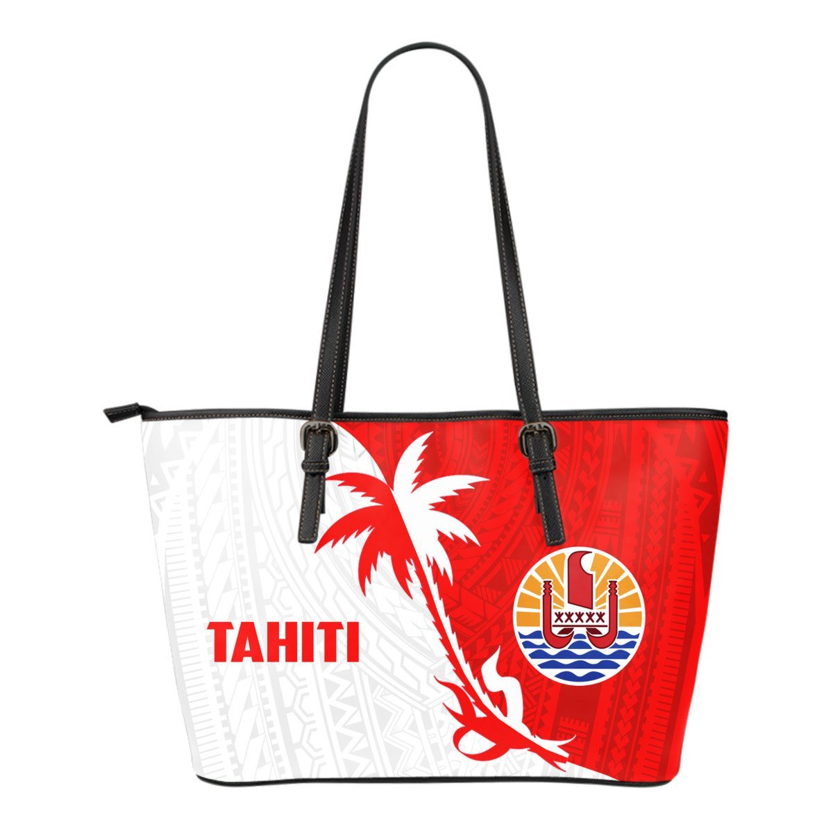 Tahiti Polynesian Coconut Tree Small Leather Tote Bag Red - Polynesian Pride