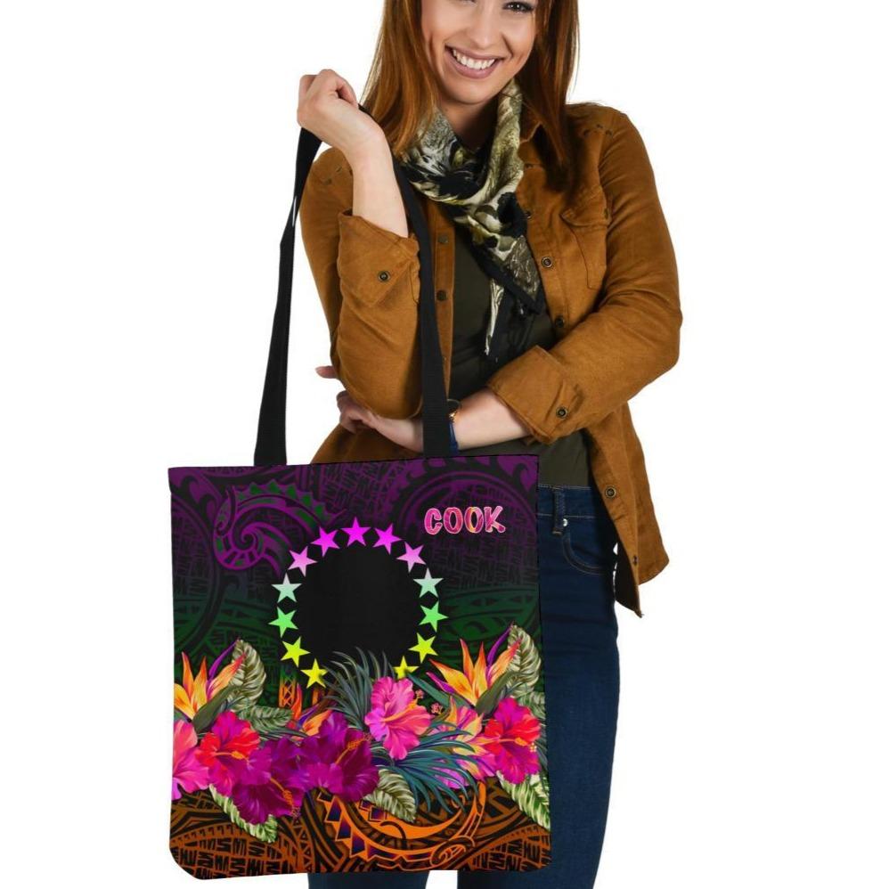 Cook Islands Polynesian Tote Bags - Summer Hibiscus Tote Bag One Size Black - Polynesian Pride