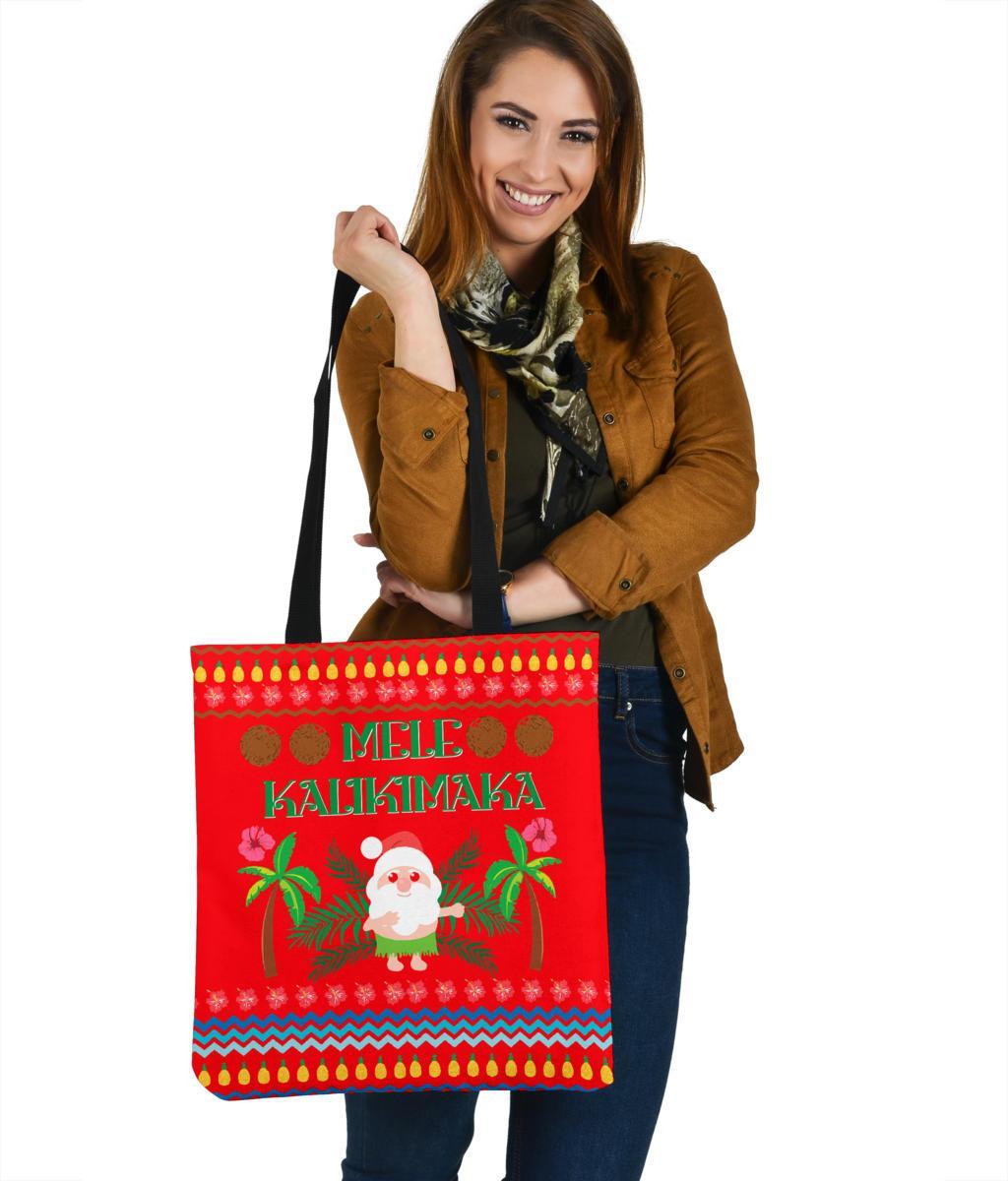 Hawaii Mele Kalikimaka Pattern Christmas Hawaiian Tote Bag - Pon Style - AH Tote Bag One Size Red - Polynesian Pride