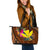 Hawaii Kanaka Maoli Leather Tote Bag - Polynesian Hook And Hibiscus Dark Salmon - Polynesian Pride