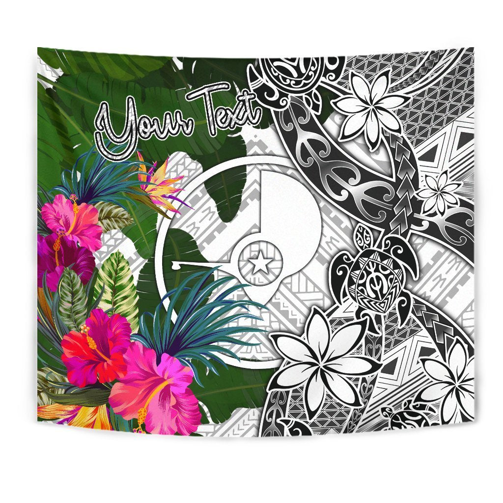 Yap Custom Personalised Tapestry White - Turtle Plumeria Banana Leaf Wall Tapestry White - Polynesian Pride