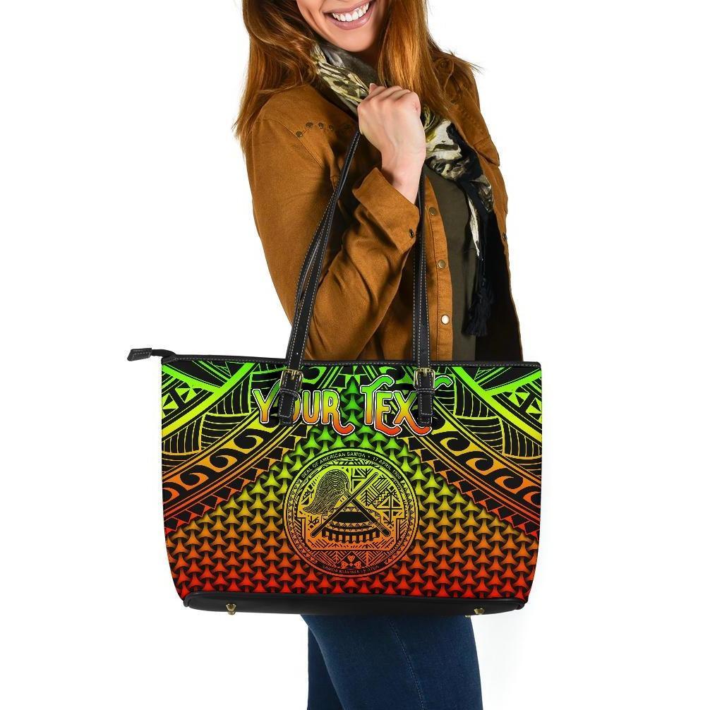 Polynesian American Samoa Personalised Large Leather Tote Bag - Reggae Vintage Polynesian Patterns Reggae - Polynesian Pride