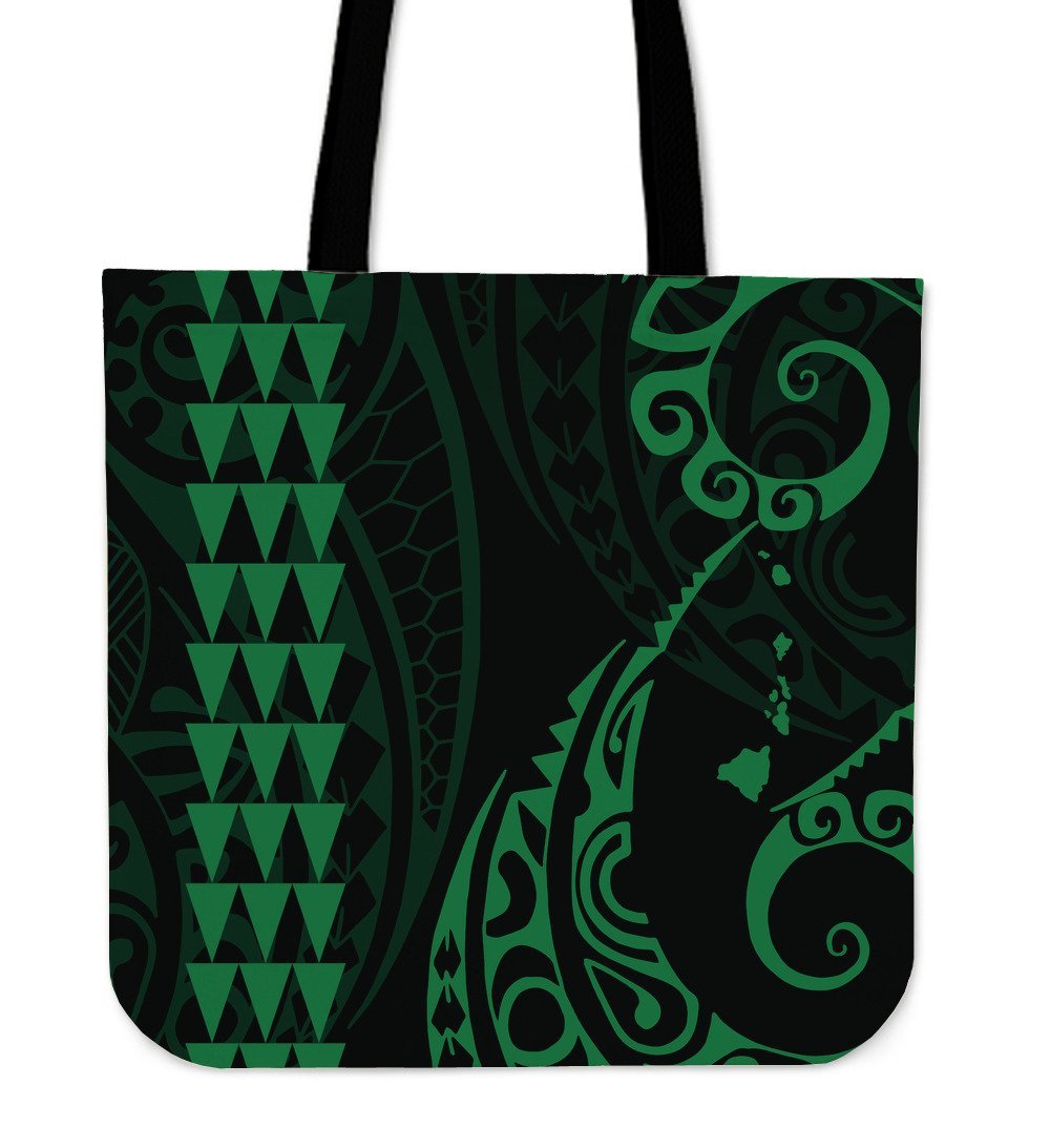 Hawaii Kakau Green Polynesian Tote Bag Tote Bag One Size Green - Polynesian Pride