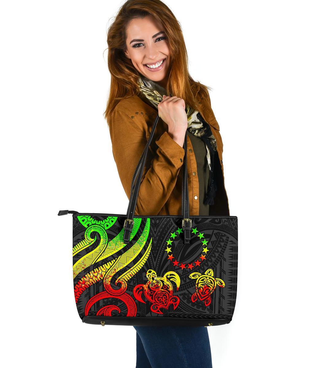 Cook Islands Leather Tote Bag - Reggae Tentacle Turtle Reggae - Polynesian Pride