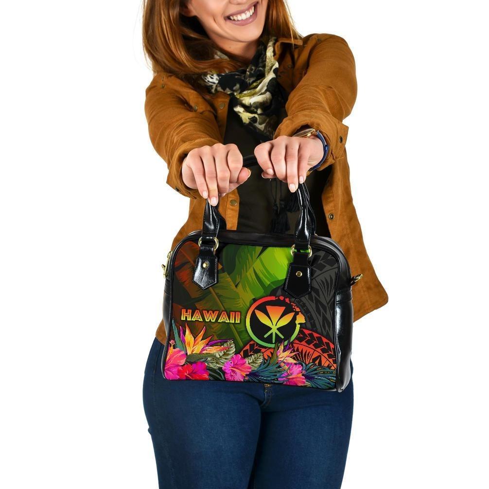 Polynesian Hawaii Kanaka Maoli Polynesian Shoulder Handbag - Hibiscus and Banana Leaves One Size Reggae - Polynesian Pride