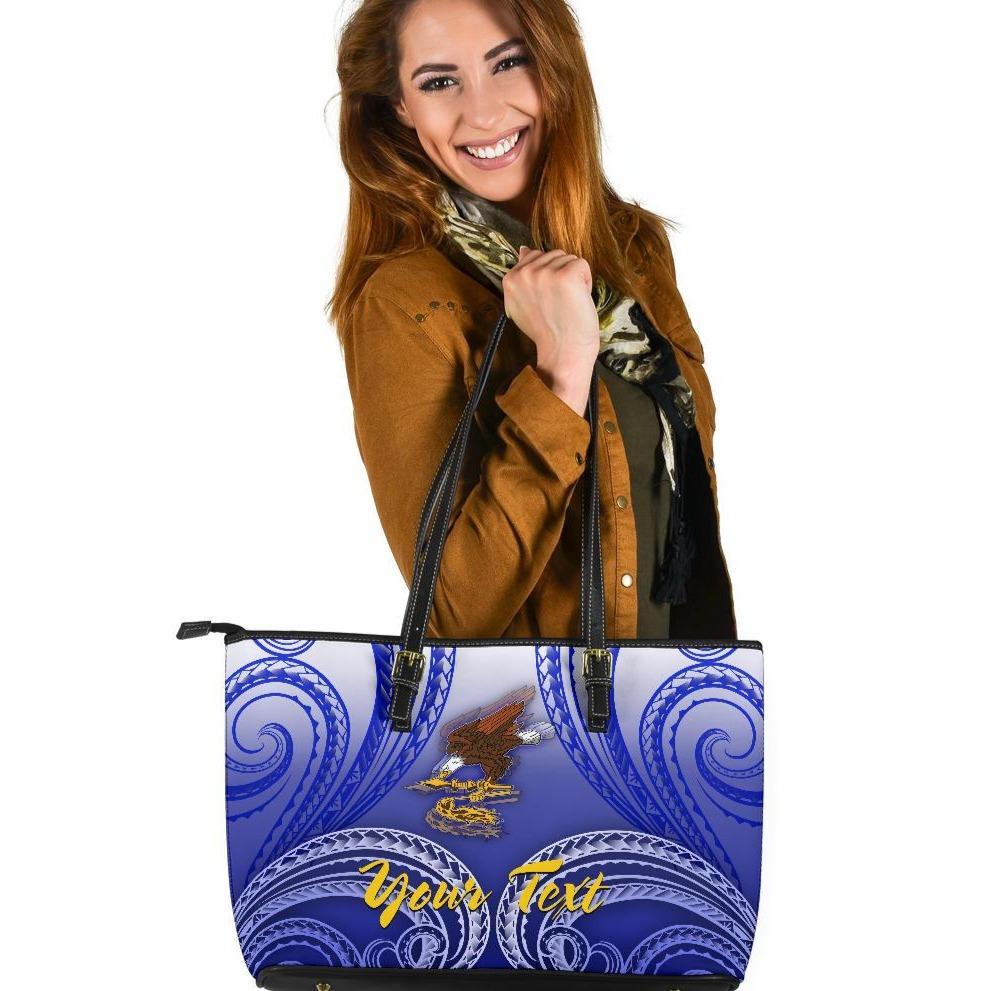 American Samoa Polynesian Custom Personalised Personalized Leather Tote Bag - Bald Eagle (Blue) Blue - Polynesian Pride