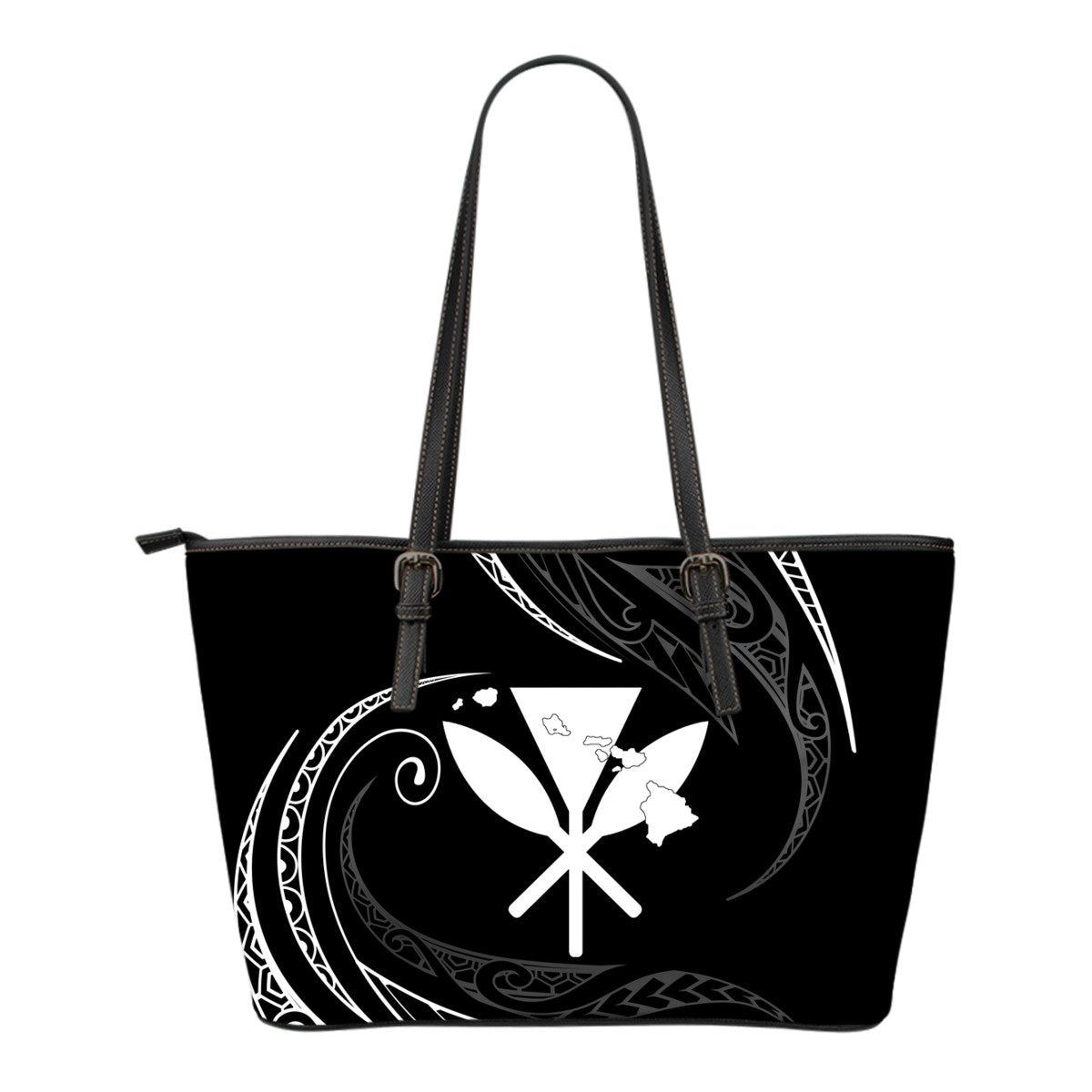 Kanaka Small Leather Tote - White - Frida Style Black - Polynesian Pride