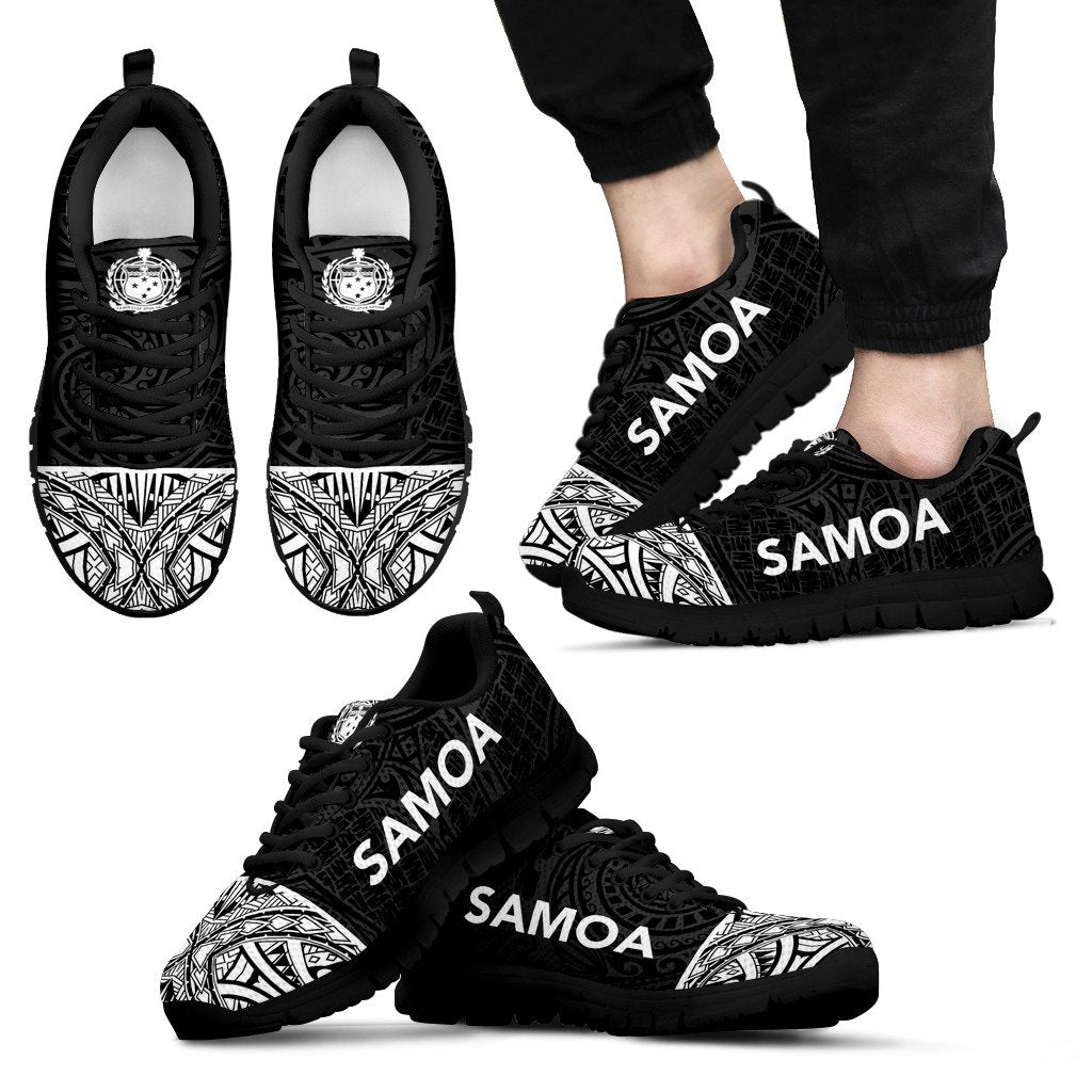 Samoa Sneakers - Samoa Coat Of Arms Polynesian Tattoo Black Style Men's Sneakers - Black Sole - Polynesian Pride