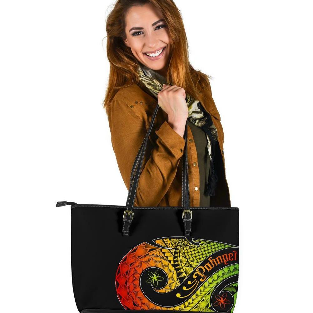 Pohnpei Leather Tote Bag - Polynesian Decorative Patterns Reggae - Polynesian Pride