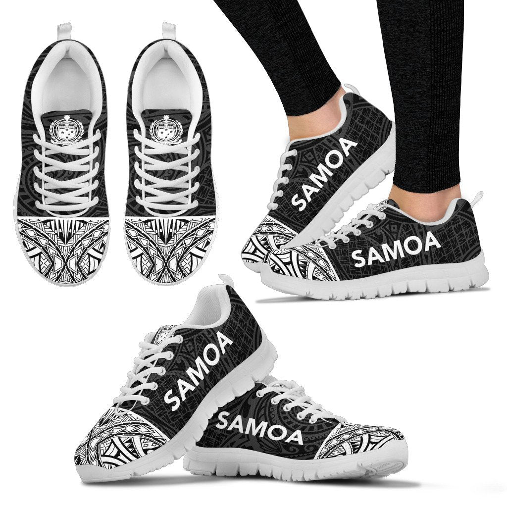 Samoa Sneakers - Samoa Coat Of Arms Polynesian Tattoo Black Style Women's Sneakers - White Sole - Polynesian Pride