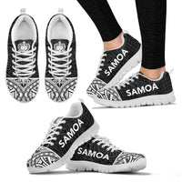 Samoa Sneakers - Samoa Coat Of Arms Polynesian Tattoo Black Style Women's Sneakers - White Sole - Polynesian Pride
